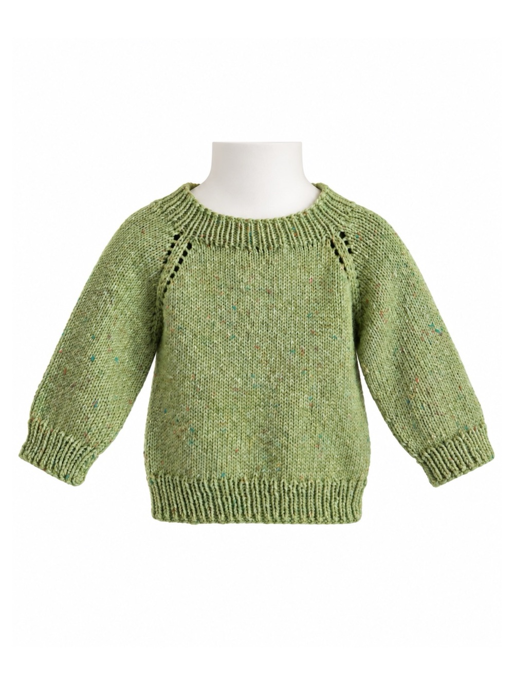 Size 6–12M Estimated Handmade Baby Girls’ Sage Green Flecked Raglan Knit Sweater